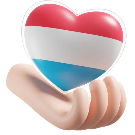 Heart Hand Care Flag Of Luxembourg 3D Icon