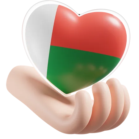 Heart Hand Care Flag Of Madagascar  3D Icon