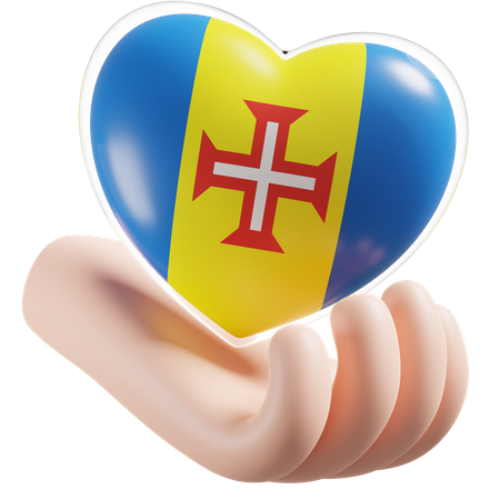 Heart Hand Care Flag Of Madeira  3D Icon