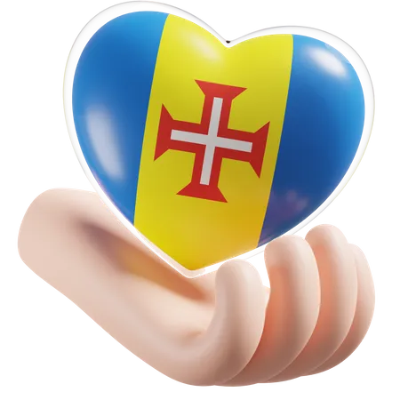 Heart Hand Care Flag Of Madeira  3D Icon
