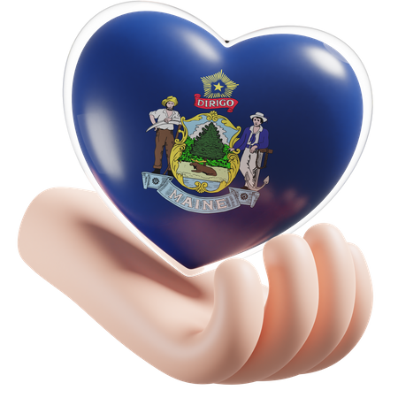 Heart Hand Care Flag Of Maine  3D Icon