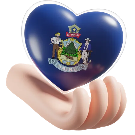 Heart Hand Care Flag Of Maine  3D Icon