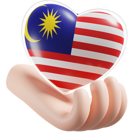 Heart Hand Care Flag Of Malaysia  3D Icon