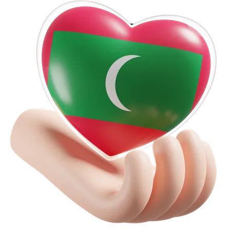 Heart Hand Care Flag Of Maldives  3D Icon