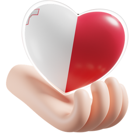 Heart Hand Care Flag Of Malta  3D Icon