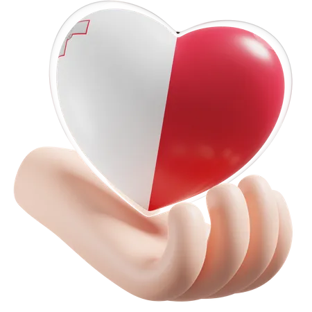 Heart Hand Care Flag Of Malta  3D Icon