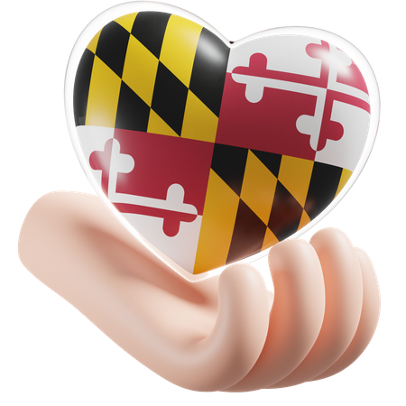 Heart Hand Care Flag Of Maryland  3D Icon