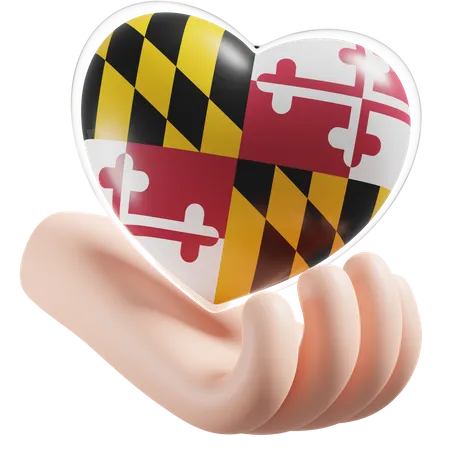 Heart Hand Care Flag Of Maryland  3D Icon