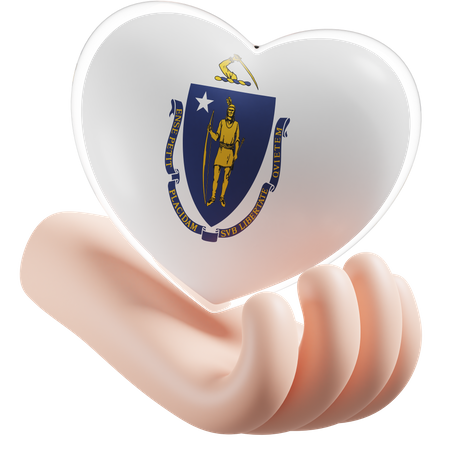 Heart Hand Care Flag Of Massachusetts  3D Icon