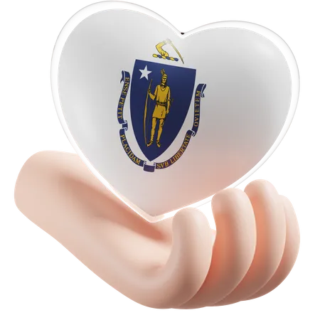 Heart Hand Care Flag Of Massachusetts  3D Icon