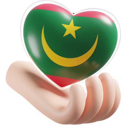 Heart Hand Care Flag Of Mauritania  3D Icon