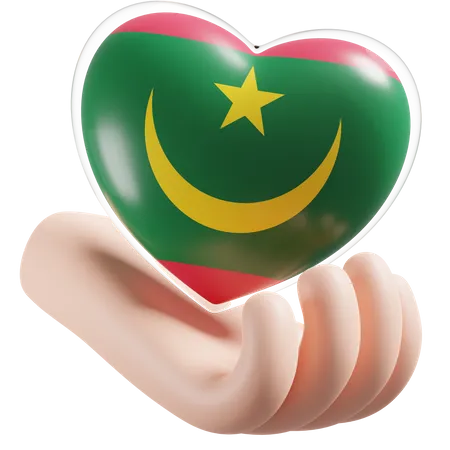 Heart Hand Care Flag Of Mauritania  3D Icon