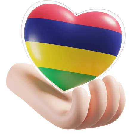 Heart Hand Care Flag Of Mauritius  3D Icon