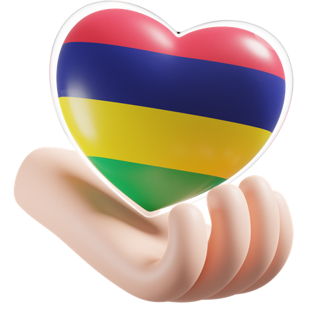 Heart Hand Care Flag Of Mauritius  3D Icon