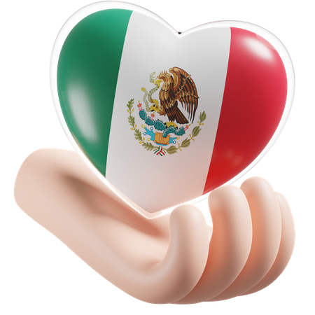 Heart Hand Care Flag Of Mexico  3D Icon