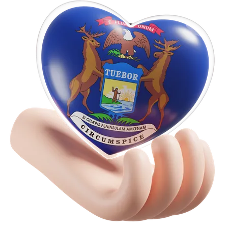Heart Hand Care Flag Of Michigan  3D Icon