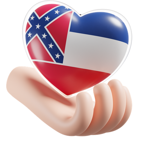 Heart Hand Care Flag Of Mississippi  3D Icon