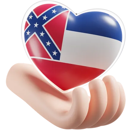 Heart Hand Care Flag Of Mississippi  3D Icon