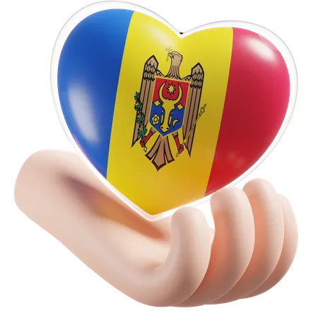 Heart Hand Care Flag Of Moldova  3D Icon