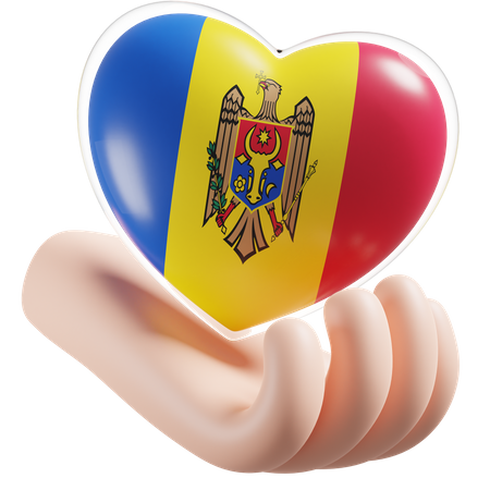 Heart Hand Care Flag Of Moldova  3D Icon