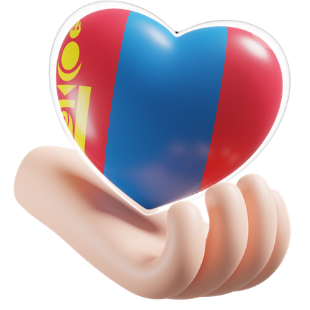 Heart Hand Care Flag Of Mongolia  3D Icon