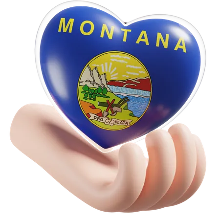 Heart Hand Care Flag Of Montana  3D Icon