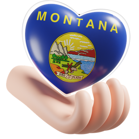 Heart Hand Care Flag Of Montana  3D Icon