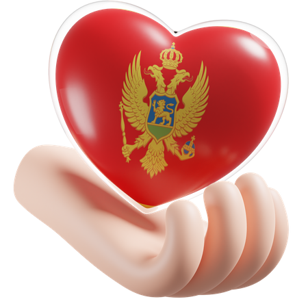 Heart Hand Care Flag Of Montenegro  3D Icon