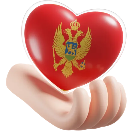 Heart Hand Care Flag Of Montenegro  3D Icon