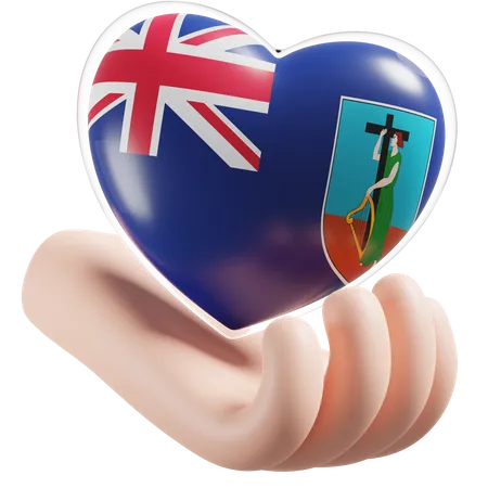 Heart Hand Care Flag Of Montserrat  3D Icon