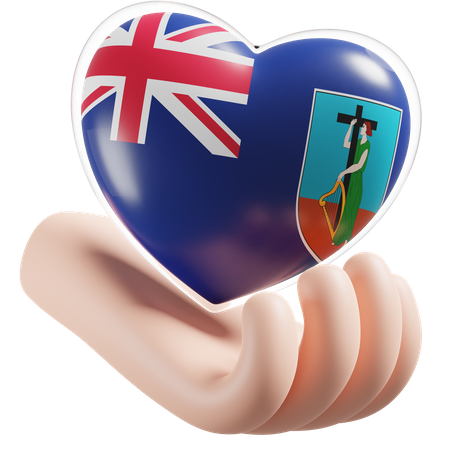 Heart Hand Care Flag Of Montserrat  3D Icon