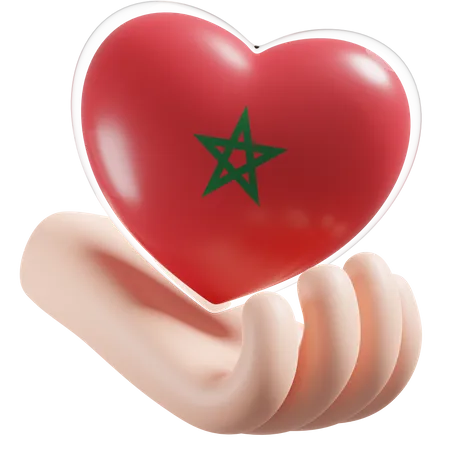 Heart Hand Care Flag Of Morocco  3D Icon