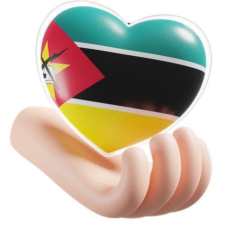 Heart Hand Care Flag Of Mozambique  3D Icon