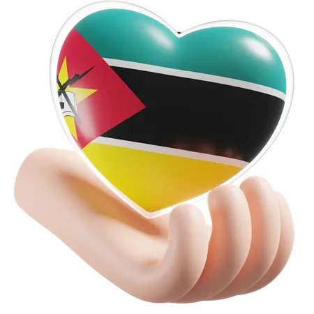 Heart Hand Care Flag Of Mozambique  3D Icon