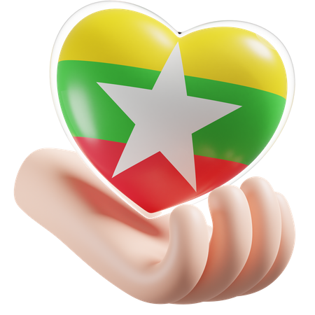 Heart Hand Care Flag Of Myanmar  3D Icon