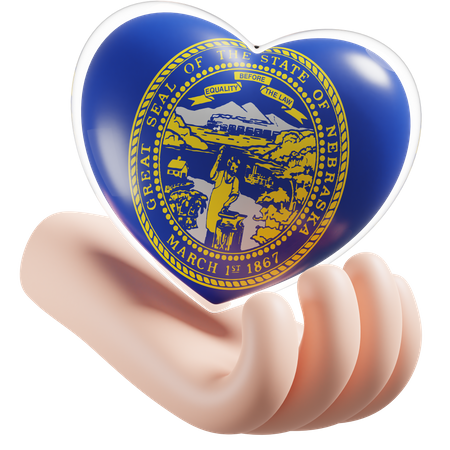 Heart Hand Care Flag Of Nebraska  3D Icon