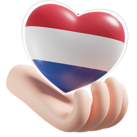 Heart Hand Care Flag Of Netherlands  3D Icon