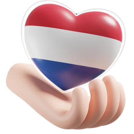 Heart Hand Care Flag Of Netherlands  3D Icon