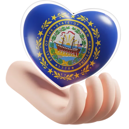 Heart Hand Care Flag Of New Hampshire  3D Icon
