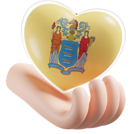 Heart Hand Care Flag Of New Jersey  3D Icon