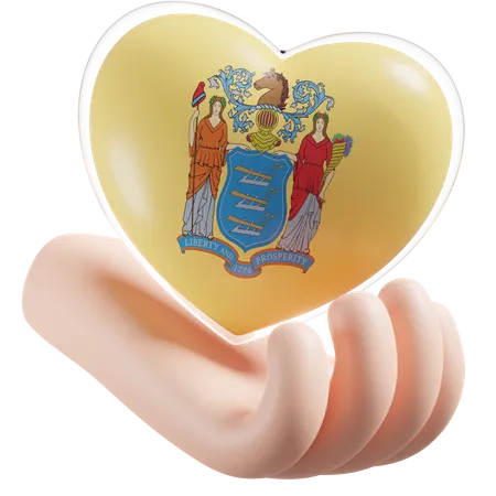 Heart Hand Care Flag Of New Jersey  3D Icon