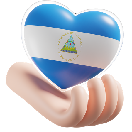 Heart Hand Care Flag Of Nicaragua  3D Icon