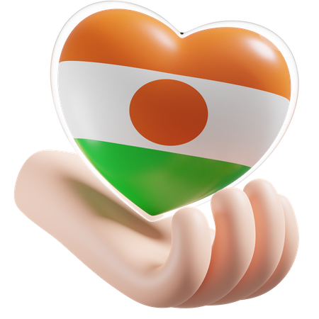 Heart Hand Care Flag Of Niger  3D Icon
