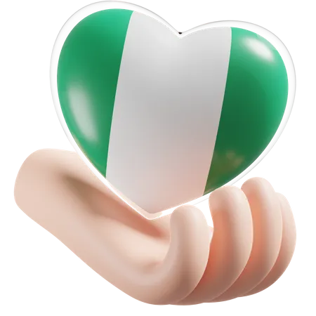 Heart Hand Care Flag Of Nigeria  3D Icon