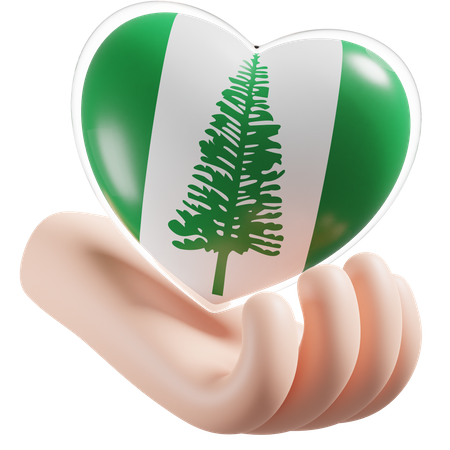 Heart Hand Care Flag Of Norfolk Island  3D Icon