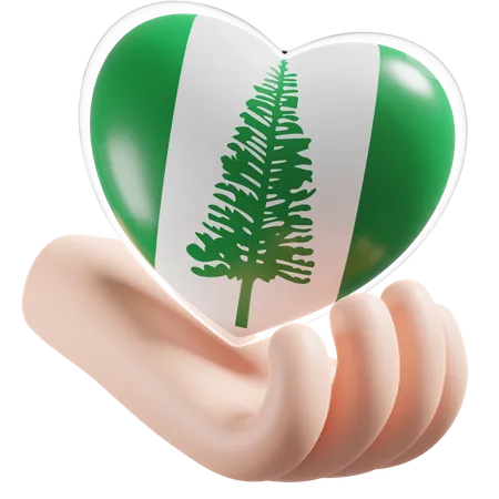 Heart Hand Care Flag Of Norfolk Island  3D Icon