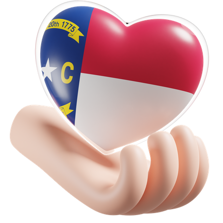 Heart Hand Care Flag Of North Carolina  3D Icon