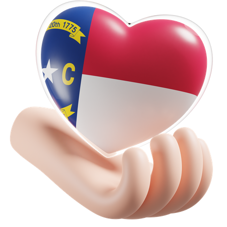 Heart Hand Care Flag Of North Carolina  3D Icon