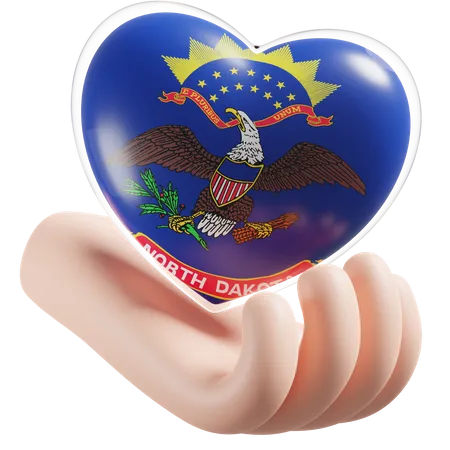 Heart Hand Care Flag Of North Dakota  3D Icon