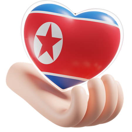 Heart Hand Care Flag Of North Korea  3D Icon